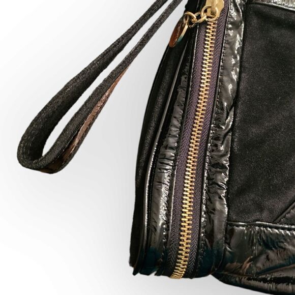 Gustto Black Patent Leather and Suede Large Wristlet Lapol Clutch - Picture 11 of 16